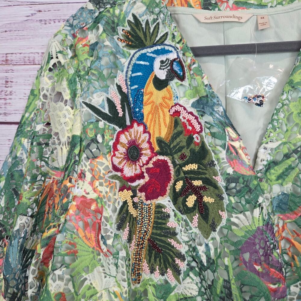 Green Multicolor Embroidered Cropped Jacket - Picture 9 of 15